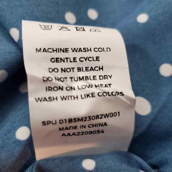 Bloomchic Blouse Women's 3X Blue 3/4 Sleeve White Polka Dot Tie Neck Plus NWT - Picture 6 of 8